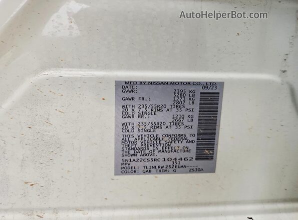 5N1AZ2CS5RC104462 2024 NISSAN MURANO White VIN կոդի պիտակի տեսք