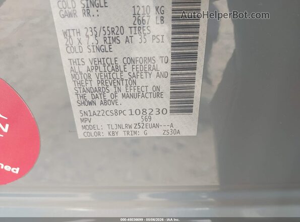 5N1AZ2CS8PC108230 2023 NISSAN MURANO Белый Вид подкапотного пространства