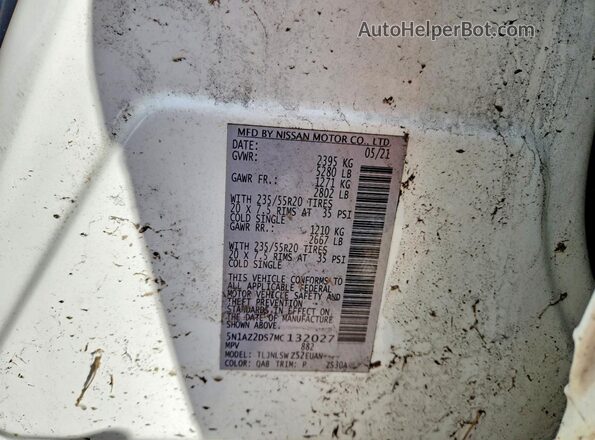 5N1AZ2DS7MC132027 2021 NISSAN MURANO White Vista interior de 360 grados