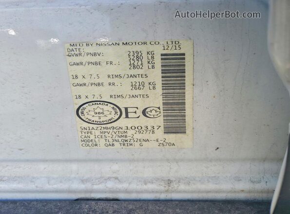 5N1AZ2MH9GN100337 2016 NISSAN MURANO White 