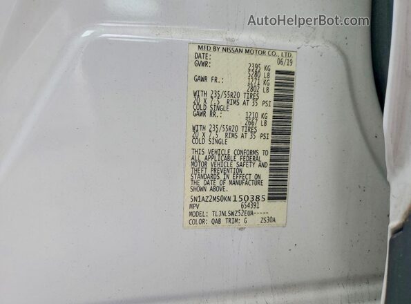 5N1AZ2MS0KN150385 2019 NISSAN MURANO Белый 