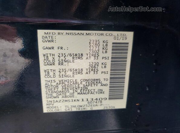 5N1AZ2MS1KN113409 2019 NISSAN MURANO Черный 