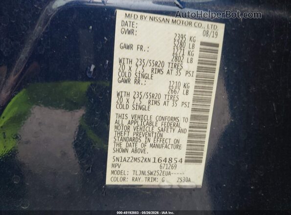 5N1AZ2MS2KN164854 2019 NISSAN MURANO Blue Widok komory silnika