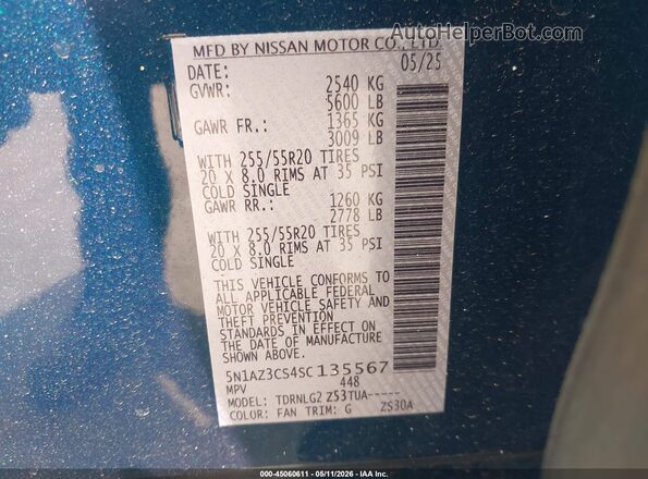 5N1AZ3CS4SC135567 2025 NISSAN MURANO Blue Vista del compartimento del motor