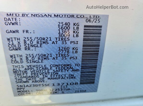 5N1AZ3DT5SC137108 2025 NISSAN MURANO White 
