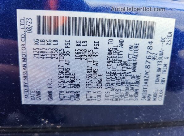 5N1BT3AB2PC876784 2023 NISSAN ROGUE Blue 