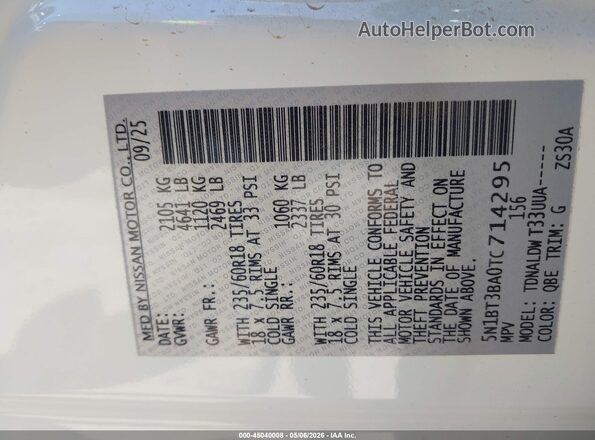 5N1BT3BA0TC714295 2026 NISSAN ROGUE White Widok komory silnika