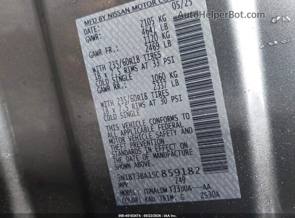 5N1BT3BA1SC859182 2025 NISSAN ROGUE Gray 