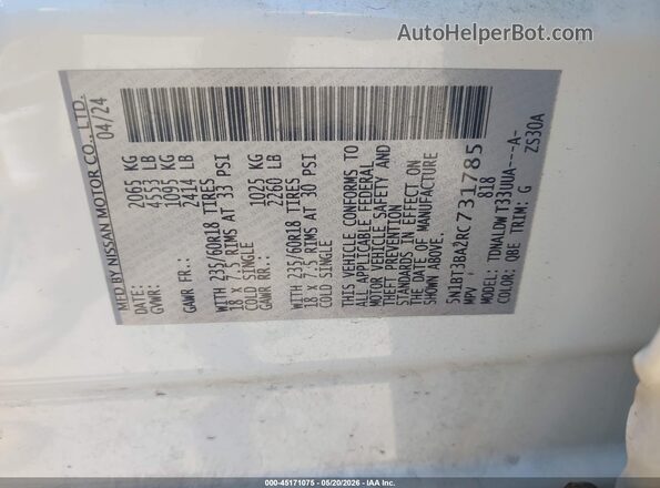 5N1BT3BA2RC731785 2024 NISSAN ROGUE White Vista del compartimento del motor
