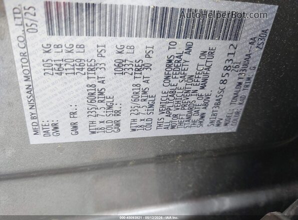 5N1BT3BA5SC858312 2025 NISSAN ROGUE Gray 