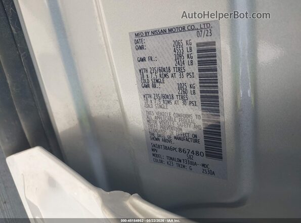 5N1BT3BA6PC867480 2023 NISSAN ROGUE Silver Widok komory silnika