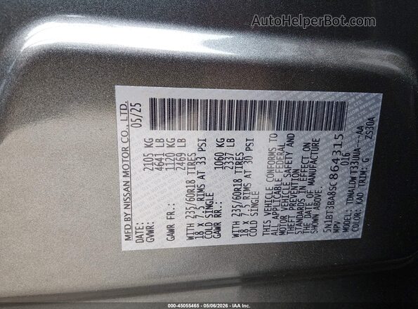 5N1BT3BA8SC864315 2025 NISSAN ROGUE Gray 