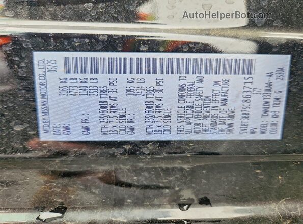 5N1BT3BB7SC863715 2025 NISSAN ROGUE Black Вид наклейки з VIN-кодом