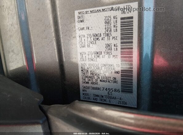 5N1BT3BB8RC749586 2024 NISSAN ROGUE Gray 