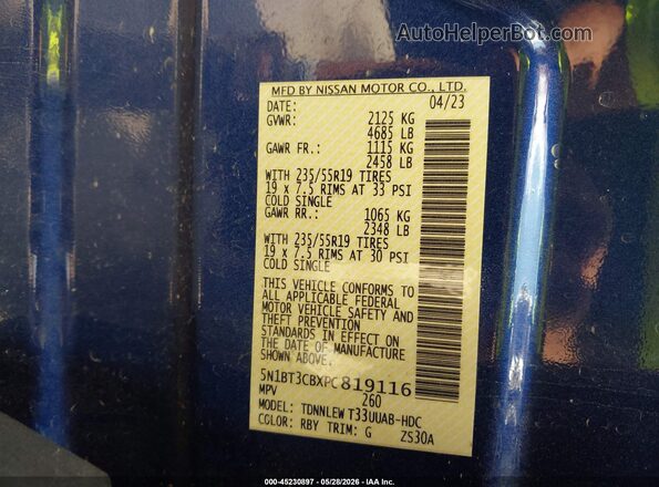 5N1BT3CBXPC819116 2023 NISSAN ROGUE Blue Widok komory silnika