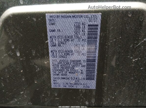 5N1DL0MM1HC524124 2017 INFINITI QX60 Green Շարժիչի բաժամունքի տեսք