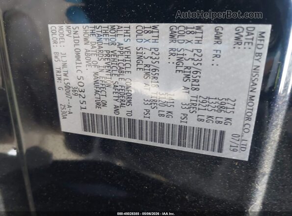 5N1DL0MM1LC503251 2020 INFINITI QX60 Blue 