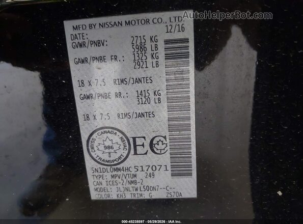 5N1DL0MM4HC517071 2017 INFINITI QX60 Black Vista del compartimento del motor