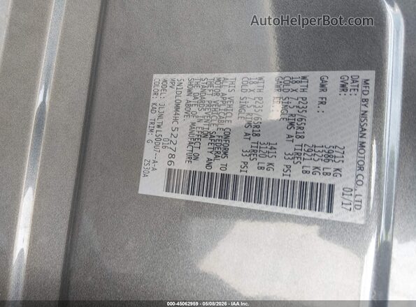 5N1DL0MM4HC522786 2017 INFINITI QX60 Gray Widok komory silnika