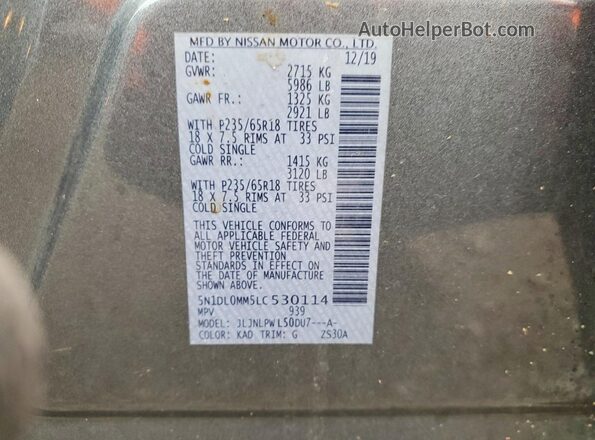 5N1DL0MM5LC530114 2020 INFINITI QX60 Gray 