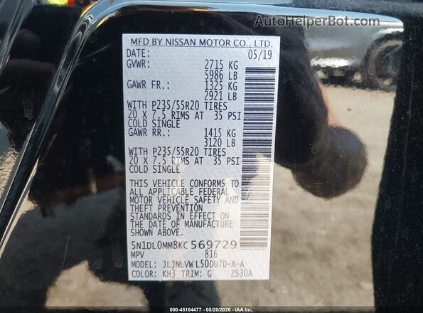 5N1DL0MM8KC569729 2019 INFINITI QX60 Black Շարժիչի բաժամունքի տեսք