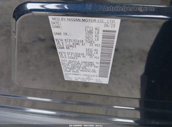 5N1DL0MM8LC502503 2020 INFINITI QX60 Blue Vista del compartimento del motor