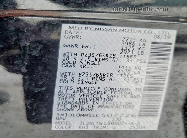 5N1DL0MM9LC507726 2020 INFINITI QX60 Black 