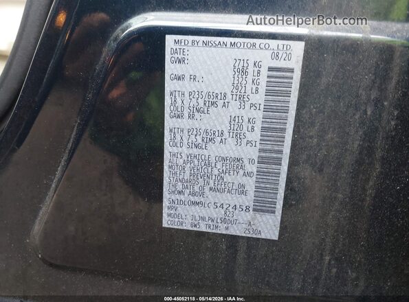 5N1DL0MM9LC542458 2020 INFINITI QX60 Blue ძრავის განყოფილების ხედი