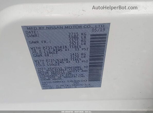 5N1DL0MMXKC569800 2019 INFINITI QX60 Cream 