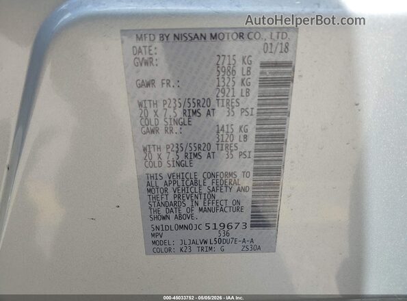 5N1DL0MN0JC519673 2018 INFINITI QX60 Silver Widok komory silnika