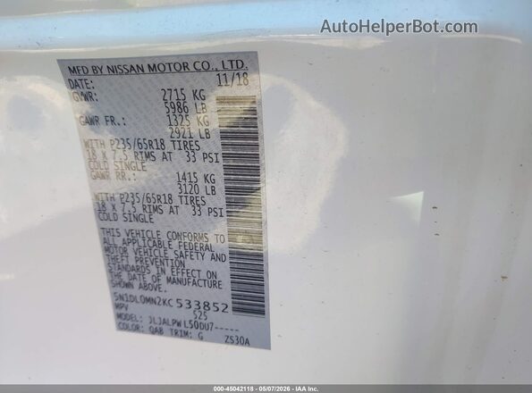 5N1DL0MN2KC533852 2019 INFINITI QX60 Gray 
