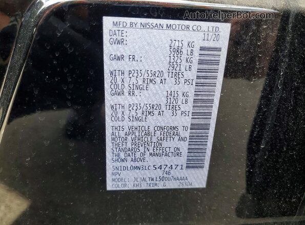 5N1DL0MN3LC547471 2020 INFINITI QX60 Black Vista de la etiqueta del VIN