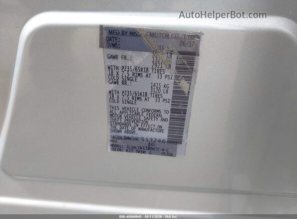 5N1DL0MN5HC553246 2017 INFINITI QX60 Silver Vista del compartimento del motor