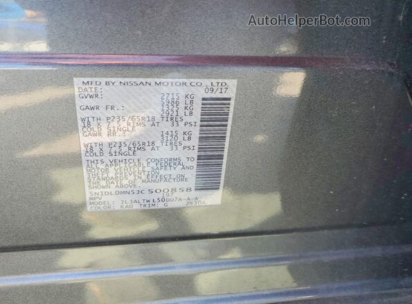 5N1DL0MN5JC500858 2018 INFINITI QX60 Gray VIN կոդի պիտակի տեսք
