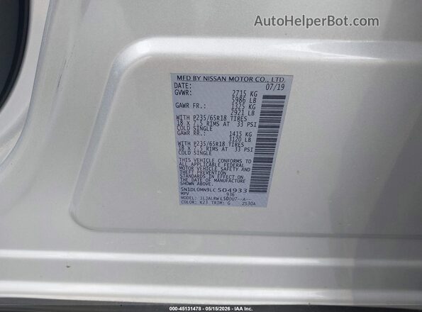 5N1DL0MN9LC504933 2020 INFINITI QX60 Белый Вид подкапотного пространства