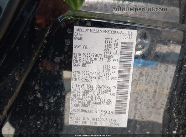 5N1DL0MNXKC519939 2019 INFINITI QX60 Black Вид підкапотного простору