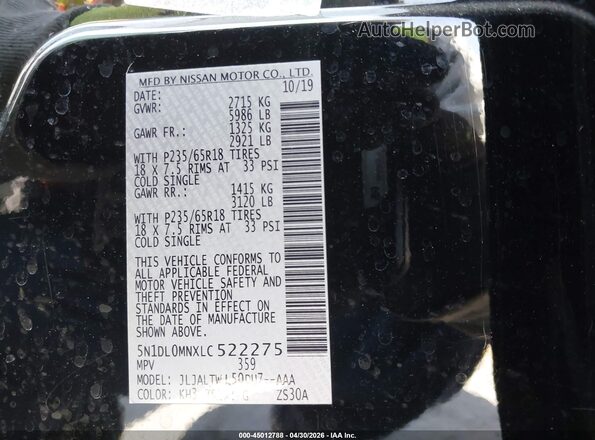 5N1DL0MNXLC522275 2020 INFINITI QX60 Black Engine compartment view