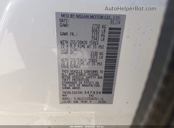 5N1DL1GS5RC347434 2024 INFINITI QX60 White Widok komory silnika