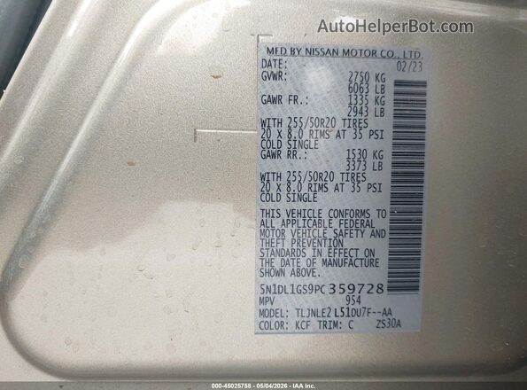5N1DL1GS9PC359728 2023 INFINITI QX60 Gold Շարժիչի բաժամունքի տեսք