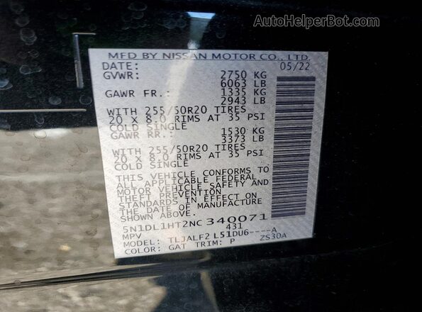 5N1DL1HT2NC340071 2022 INFINITI QX60 Black 