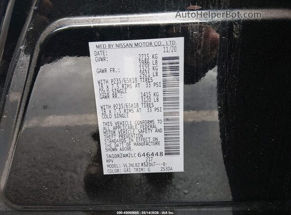 5N1DR2AM2LC646448 2020 NISSAN PATHFINDER Черный Вид подкапотного пространства