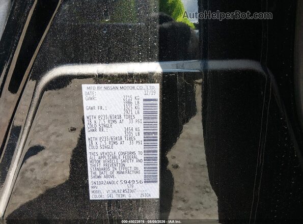 5N1DR2AN0LC594956 2020 NISSAN PATHFINDER Black ძრავის განყოფილების ხედი
