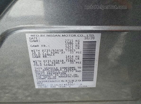 5N1DR2AN2LC635829 2020 NISSAN PATHFINDER Gray 