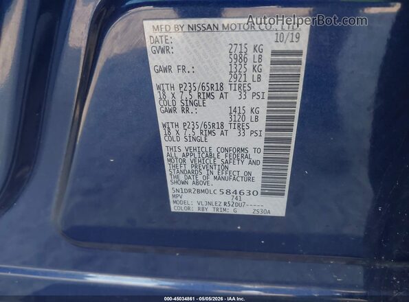 5N1DR2BM0LC584630 2020 NISSAN PATHFINDER Blue Widok komory silnika