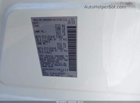5N1DR2BM3LC581513 2020 NISSAN PATHFINDER Белый Вид подкапотного пространства