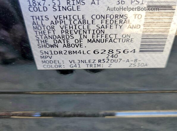 5N1DR2BM4LC628564 2020 NISSAN PATHFINDER Black 