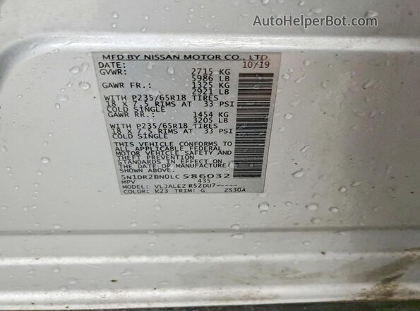 5N1DR2BN0LC586032 2020 NISSAN PATHFINDER Silver 