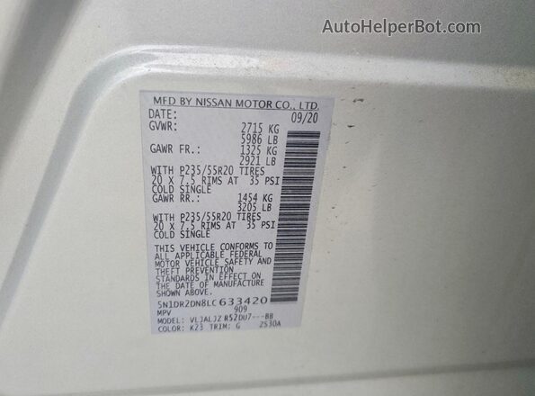 5N1DR2DN8LC633420 2020 NISSAN PATHFINDER Silver 