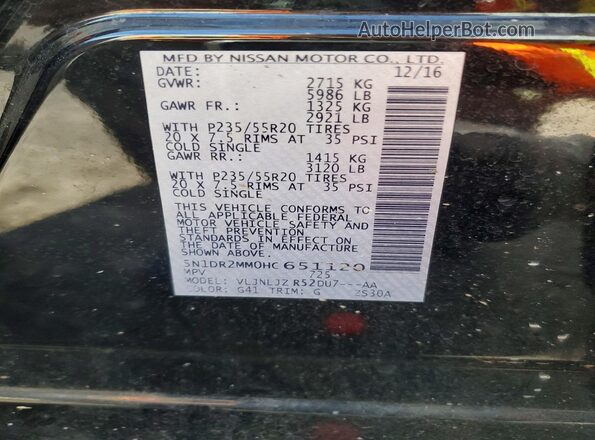 5N1DR2MM0HC651120 2017 NISSAN PATHFINDER Black 