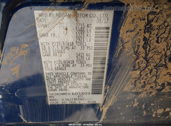 5N1DR2MM0JC605809 2018 NISSAN PATHFINDER Синий 